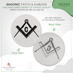 Round Embroidered Patch with White Background and Black Design Iron-On Canvas Fabric for Hats & Apparel - Product Image 2