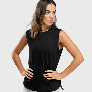Camiseta sin Mangas Negra para Mujer, Cuello Redondo, Tejida, Transpirable, Estilo Minimalista, Largo Regular, Color Sólido, Ropa Deportiva - Product Image 4