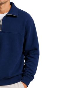 Navy Blue <b>Men</b> Oversized Quarter Zip Sweatshirt <b>Pullover</b> Fleece Long Sleeve Casual Streetwear Sweater Custom Heavy Cotton Top - Product Image 4