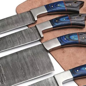 Juego de Cuchillos de Cocina de Acero de Damasco Hechos a Mano de Primera Calidad con Mangos Plateados – Juego Profesional de Chef de 5 Piezas - Product Image 4