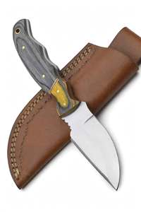 Couteau utilitaire à lame fixe en acier inoxydable robuste avec poignée ergonomique en forme de pistolet, trou pour cordon en laiton, manche en Pakkawood - DIY OEM - Product Image 2