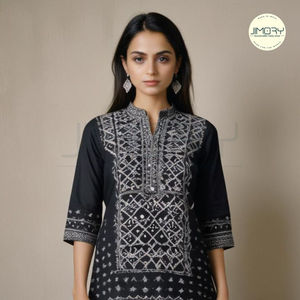 2025 élégant brodé noir Kurti indien et pakistanais robe d'été pour les femmes mariage robes décontractées et vêtements d'été décontractés - Product Image 4