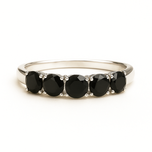 Rhaya Jewels 925 Sterling <b>Silver</b> Rhodium-Plated 5 Black Onyx Prong Set Classic Engagement Wedding Eternity <b>Band</b> <b>Ring</b> 2.2g - Product Image 1