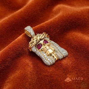 Pendentif Moissanite Tête de Jésus Crâne Sertie d'Or avec Yeux en Pierre Rouge, Collier Hip Hop de Luxe pour Fête, Cadeau Streetwear - Product Image 5