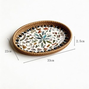 High Quality Round <b>Bamboo</b> Serving Tray Single Tier Eco-Friendly Latest Design Wicker Top <b>Table</b> for Tea Serving and Storage - Product Image 3
