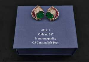 Boucles d'oreilles clous 11412 en zircon cubique et quartz rose, pierres ovales, plaqué or, en laiton, élégantes pour mariage et soirées - Product Image 4
