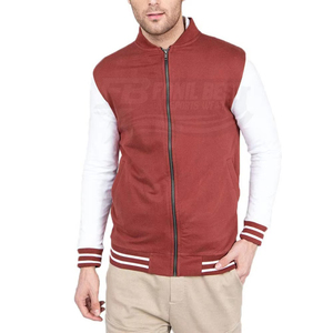 Chaqueta Varsity Negra para Hombre, Cuello Alto, Cierre de Cremallera, Manga Blanca, Estilo Casual para Otoño, Color Sólido, Tejido de Poliéster - Product Image 4