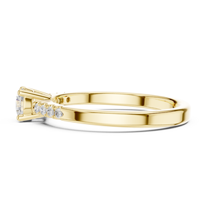 Bague de fiançailles en or jaune avec diamant de laboratoire, pierre centrale ronde, bande pavée de diamants, bijoux de mariage élégants et minimalistes - Product Image 3