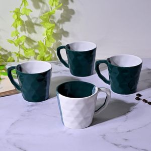 Emerald Diamond Glazed <b>Ceramic</b> <b>Mug</b> Set Eco-Friendly Green & White with Tray-for Tea Set of 6 for Mother's Day - Product Image 3