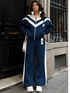 Conjunto Deportivo de Invierno para Mujer, Talla Grande, con Capucha, 100% Algodón de Alta Calidad, Diseño Sólido, Holgado, Transpirable, de Dos Piezas, Personalizable - Product Image 1