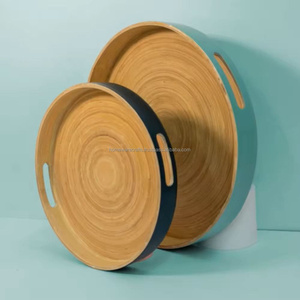Plateau rond en bambou filé, prix de gros, écologique, plateau de service pour hôtel et complexe hôtelier, léger et durable - Product Image 3