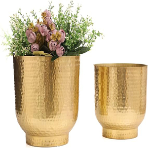 Macetas Metálicas Doradas con Textura Martillada Profunda y Macetas de 8 Pulgadas (Diámetro) para Decoración de Sala de Estar y Dormitorio - Product Image 2