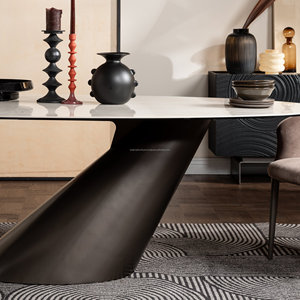 Ensemble de table à manger moderne avec 6 chaises rembourrées, plateau en marbre, base en métal noir, design mid-century pour meubles de maison - Product Image 3