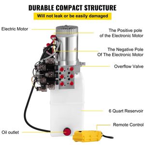 Pompa Idraulica Elettrica a Doppio Effetto da 6 Quarti/1,5 Galloni, 12V DC con Pressione Massima di Scarico di 3200 PSI per Rimorchi Ribaltabili - Product Image 5