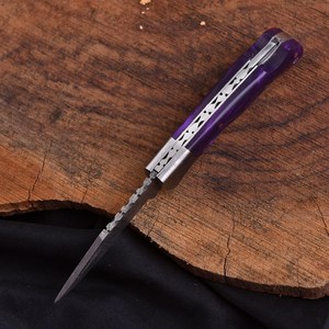 Couteau utilitaire pliant en acier Damas SHARP POINT TRADES, lame droite, ouverture par bouton de pouce, manche en bois, design artistique, OEM - Product Image 4