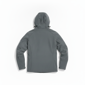 Men's Gray Hooded <b>Waterproof</b> PU Motorcycle <b>Jacket</b> With Front Logo Zipper Closure Solid Color Workwear Style <b>Winter</b> Wear - Product Image 2