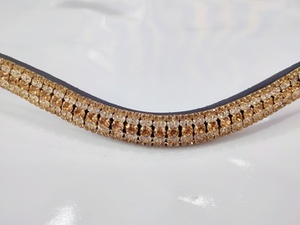 Bandeau de tête de cheval de luxe en cuir italien, 5 rangées de cristaux dorés et blancs, accessoire d'équitation haut de gamme - Product Image 3
