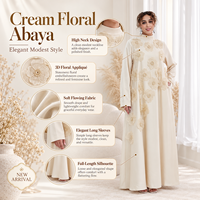 Gaun Abaya Berhias Bunga 3D Ukuran Besar Wanita Lengan Panjang Dua Lapis Busana Muslim Sopan Gaun Maxi Pesta Idul Fitri