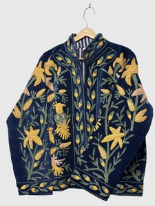 Chaqueta de Terciopelo con Bordado Floral, Cuello Mandarín, Manga Larga, Talla Grande, Ropa de Otoño para Mujer - Product Image 5
