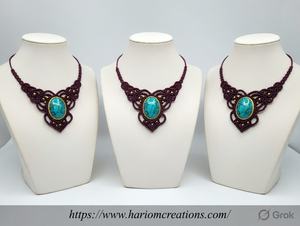 Collier en macramé fait main avec pierre précieuse turquoise, style bohème, réglable, bijoux de guérison - Product Image 2