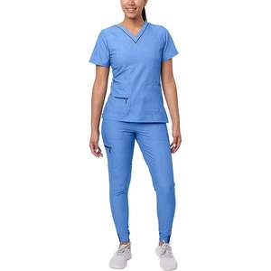 Uniforme Médico Moderno para Mujer, Conjunto de Blusa y Pantalón Elásticos con Cuello en Y, Ropa de Hospital, Clínica, Doctora, Colores Contrastantes, OEM - Product Image 2