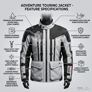 เสื้อแจ็คเก็ตมอเตอร์ไซค์ทัวร์ริ่งพรีเมียม คอร์ดูร่า พร้อมช่องใส่แผ่นป้องกัน แผ่นสะท้อนแสง ปรับได้ เหมาะสำหรับการขับขี่แบบผจญภัย - Product Image 5