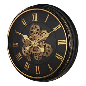 Moving gear wall <b>clock</b> 18 inch black metal finish plastic frame with silent big <b>Roman</b> numerals for home décor - Product Image 1