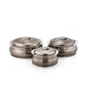 Unique Design Metal Unique Finished Casserole <b>Set</b> Of 3 Pcs Home Kitchen Ware Luxury Food Warmer - Product Image 1