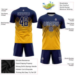 Conjunto de Uniforme de Fútbol Personalizado para Hombre, Color Azul Marino y Dorado, Sublimado con Diseño de Diamantes, de Alto Rendimiento y Absorción de Humedad - Product Image 3