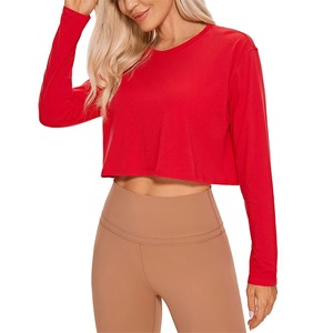 Prix de gros – T-shirt court d'été en toile pour femme, séchage rapide, manches courtes, col rond, polyester/coton, respirant, best-seller - Product Image 4