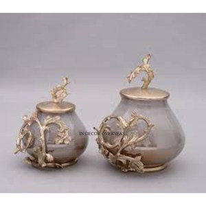 Ventes en forte augmentation : Pots de rangement design uniques et élégants en verre et métal de qualité supérieure, accessoires de cuisine avec plateau, centre de table - Product Image 6