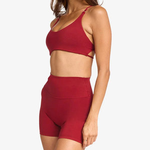 Women's High Support Yoga <b>Set</b> Seamless Bra & Short Custom Design SOLID Color Eco-friendly Breathable Skinny Fit Low Moq - Product Image 2