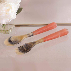 Cuillères à salade en résine écologiques faites à la main, finition miroir, motif marbré Aqua Swirl, élégantes, pour les fêtes, artisanat Saniya - Product Image 1
