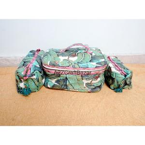 Pochette matelassée à poignée en coton 100% pur, faite à la main, écologique, durable, élégante, avec fermeture éclair, organiseur de cosmétiques, petite trousse de voyage - Product Image 1