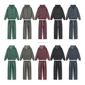 Nouvelle arrivée vente en gros 460GSM sweats à capuche et pantalons de survêtement pour hommes lavage à l'acide polaire rétro fermeture éclair sweats à capuche ensembles pour hommes - Product Image 2