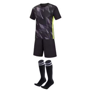 Conjunto de Camiseta de Fútbol para Niños, Estampado Geométrico Negro, Manga Corta, Absorbe la Humedad, 100% Poliéster, Cintura Elástica, Corte Regular, Para Toda Temporada - Product Image 4