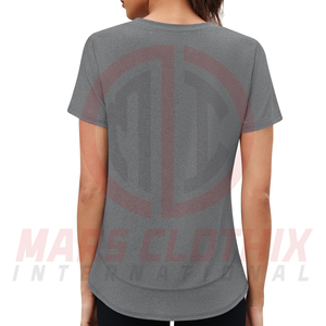 เสื้อยืดออกกำลังกายผู้หญิงทรงปกติสำหรับฤดูร้อน คอกลม แขนสั้น สวมใส่สบายๆ สำหรับออกกำลังกาย ขายส่ง - Product Image 2