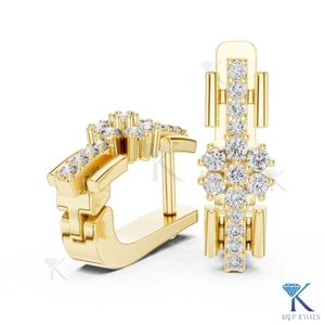 Lab Grown CVD HPHT Diamond Floral Cluster Huggie <b>Hoop</b> <b>Earrings</b> Pave 18K <b>Solid</b> Gold Fine Women's Jewelry Wedding Gift - Product Image 5