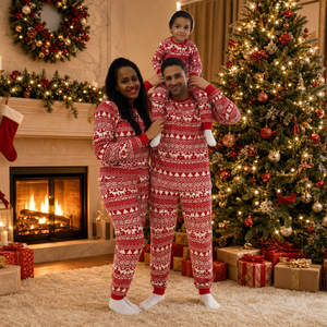 Conjunto de Pijamas de Natal em Poliéster com Estampa Geométrica de Rena e Árvore de Natal, 2 Peças, Manga Longa, para Família - Product Image 1
