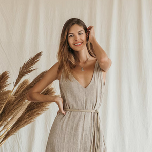 Vestido Maxi Boho Beige para Mujer, Vestido Halter de Verano, Vestido con Flecos de Algodón Crudo Ecológico, Vestido Maxi Romántico para Festival - Product Image 2