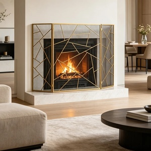 Premium Mosaic Metal Fireplace <b>Screen</b> Folding Three Panel Fine Mesh Spark Guard Decorative Steel Hearth <b>Protector</b> - Product Image 3