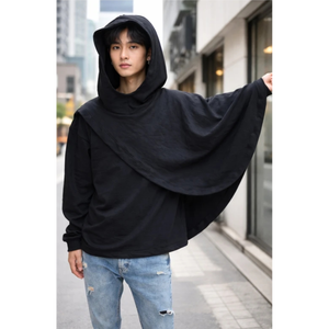 Poncho con capucha asimétrica y drapeada, estilo ninja urbano, con capucha tipo bufanda, tipo capa, sudadera con capucha, capa superpuesta, sudadera con capucha tecnológica asimétrica - Product Image 1