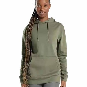 Sudadera con Capucha Verde Oliva para Mujer, Corte Regular, Manga Larga, 100% Algodón Tejido, Transpirable, Color Sólido, para Otoño - Product Image 1
