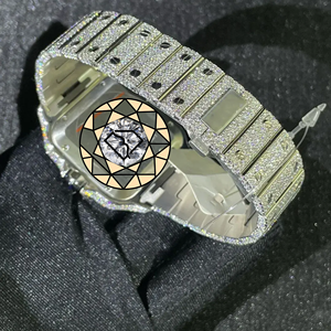 Reloj de Diamantes Moissanite Totalmente Cubierto de Diamantes para Hombre, Forma Redonda, Color VVS1 D, Aprobado por el Probador de Diamantes, Movimiento de Cuarzo, Acero Inoxidable - Product Image 3