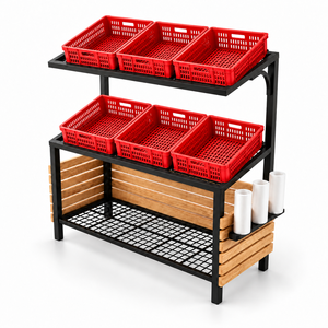 Étagère de présentation autoportante en métal à 2 niveaux NEWTEK pour supermarché, avec grille, revêtement en poudre époxy, installation rapide, pour épicerie - Product Image 2