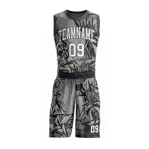 Ensemble de maillots de basket-ball respirants de haute qualité, imprimés en gris, 100% polyester, sublimés - Product Image 1