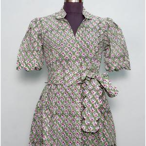 Indian Handmade 100% Cotton Beautiful Kangura <b>Dresses</b> Block Floral Printed Breathable Cute Casual Maxi <b>Dress</b> with Button Belt - Product Image 3