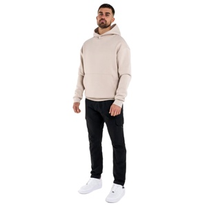 Sweat à capuche noir pour homme-Coupe décontractée, cordons de serrage avec aglets, imprimé tonal sur la poitrine et le dos et poche kanga pour une tenue décontractée - Product Image 1