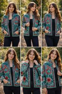 เสื้อแจ็คเก็ตผู้หญิงปักลายซูซานีสวยงามแบบใหม่ ดีไซน์ลายดอกไม้และลายเพสลีย์สุดหรูหรา สไตล์กิโมโน ทำมือ เหมาะสำหรับวันหยุด - Product Image 4