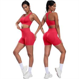 Ensemble de sport 3 pièces pour femme : Leggings extensibles quatre directions couleur unie, soutien-gorge de sport et ensemble de yoga personnalisable – Prix de gros - Product Image 4